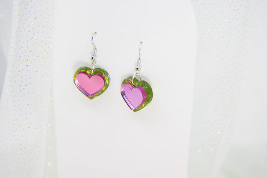 HEART DROPS Ohrringe – in Glitzer Limette und Pink