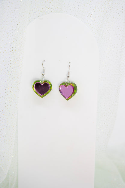 HEART DROPS Ohrringe – in Glitzer Limette und Pink