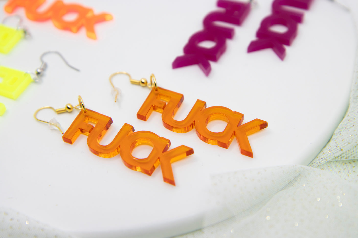 Worddrops FUCK  – Statement text Ohrringe aus Acrylglas