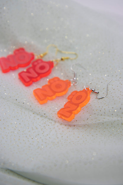 Worddrops NÖ  – NEON Statement Text Ohrringe aus Acrylglas