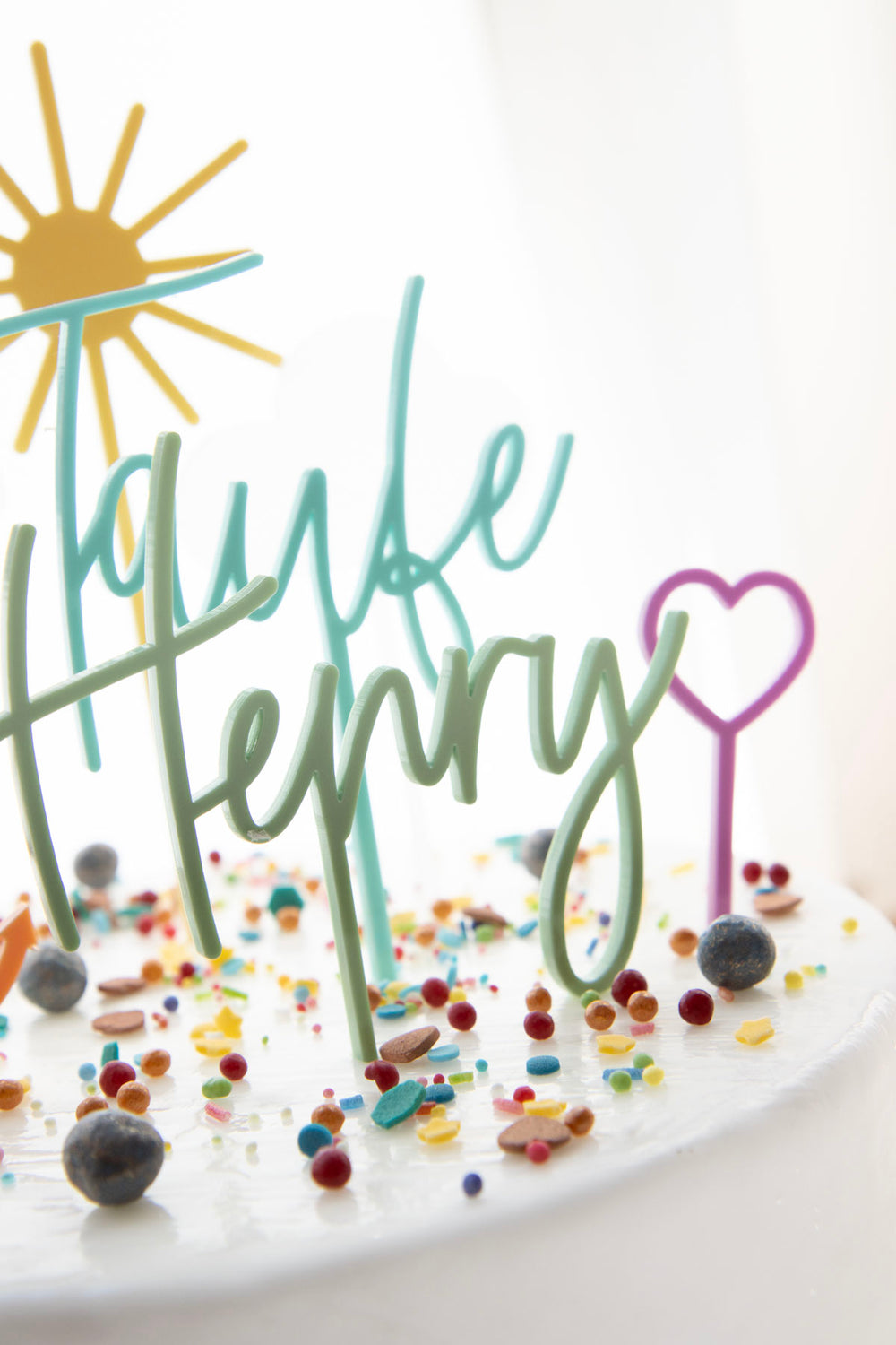 Cake Topper Set zur Taufe mit Namen und kleinen symbolen