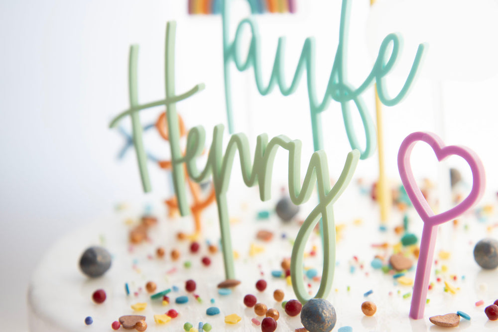 Cake Topper Set zur Taufe mit Namen und kleinen symbolen