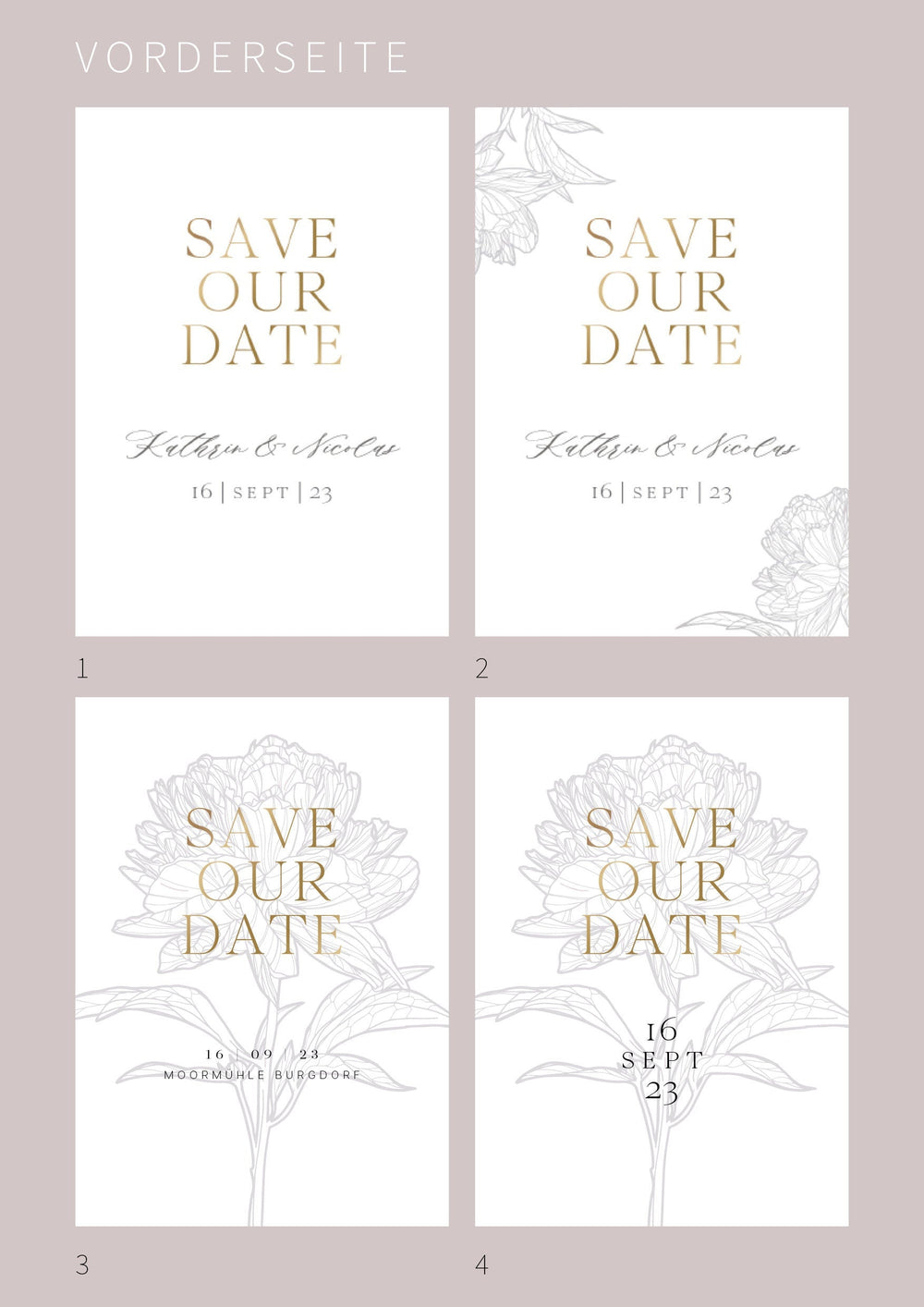 Fine Art SAVE THE DATE Karte Feinstpapier mit Folienprägung "Peony"