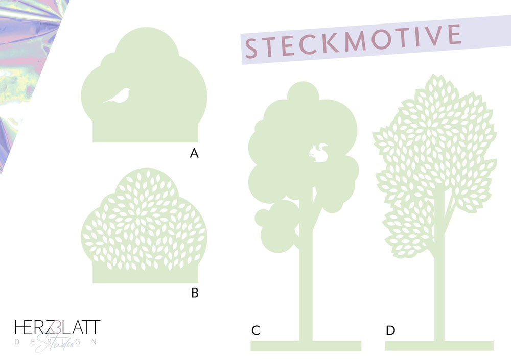 Baum und Busch Steckfiguren für Dekoleiste