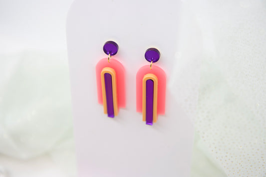 Geometrische statement Ohrstecker Leuchtend, frisch "GINA" – Neon Pink