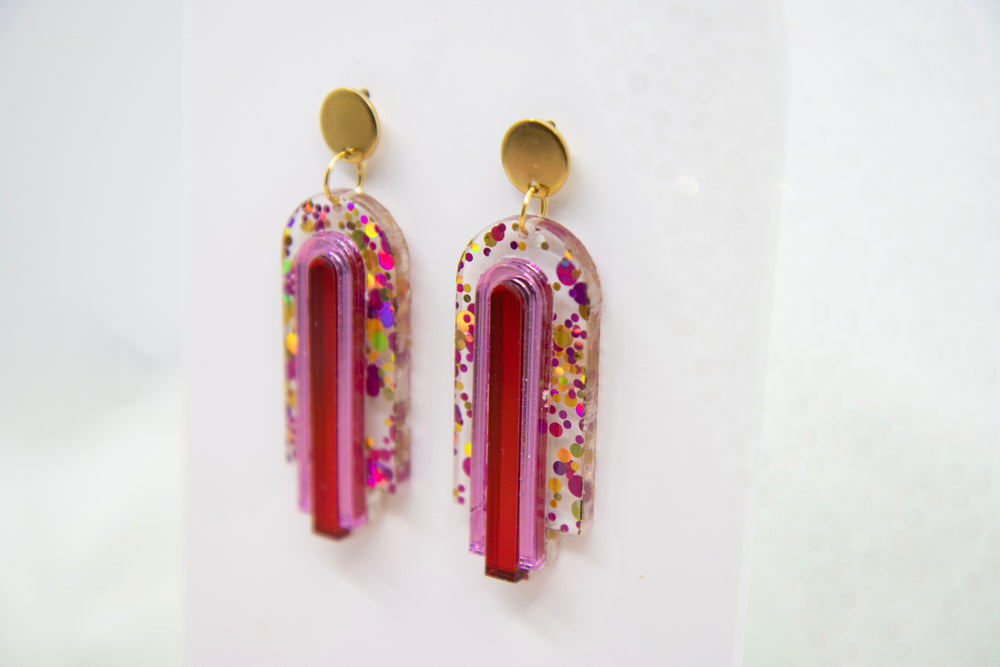 Geometrische statement Ohrstecker "GINA 12" – Glitter Pink