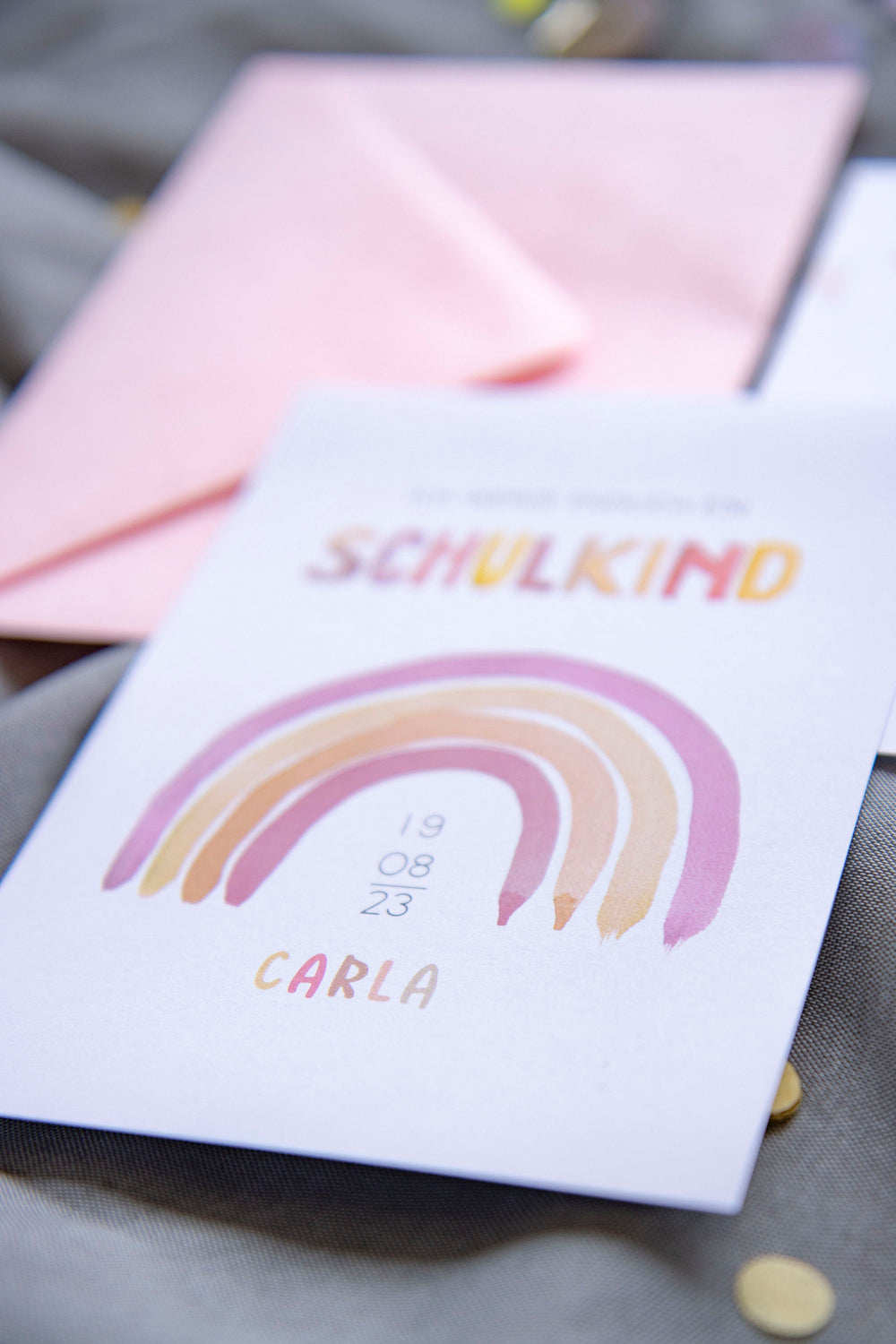 Einladungen Einschulung Rosa Regenbogen personalisiert